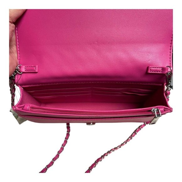 Badgley Mischka Studio Crossbody Purse Hot Pink Quilted Faux Leather Chain NEW - Picture 13 of 16